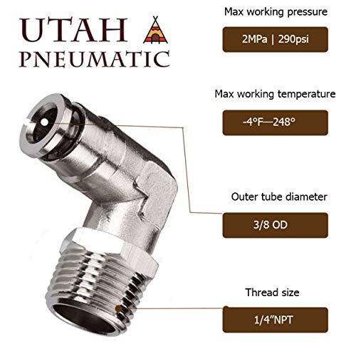 5 pack Push to Connect Air Fittings 3/8" Outer Diameter Tube. Thread 1/4" Npt Elbow Nickel-Plated Brass Pneumatic Fittings Air Line Fittings 90 Degree Air Fitting Union Fitting Pneumatic Conne